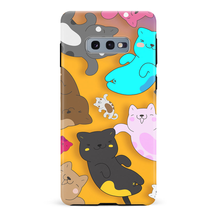 Samsung Galaxy S10e Playful Pastel Cats on Yellow Background Cat Phone Case