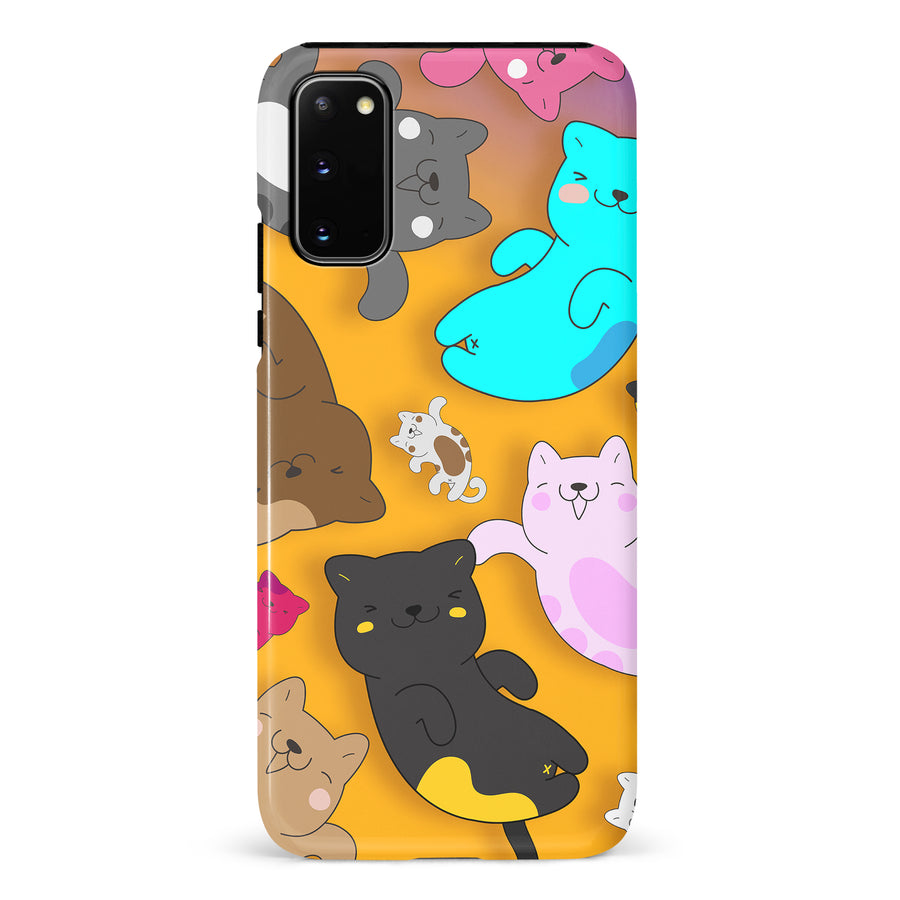 Samsung Galaxy S20 Playful Pastel Cats on Yellow Background Cat Phone Case