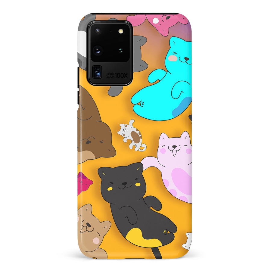 Samsung Galaxy S20 Ultra Playful Pastel Cats on Yellow Background Cat Phone Case