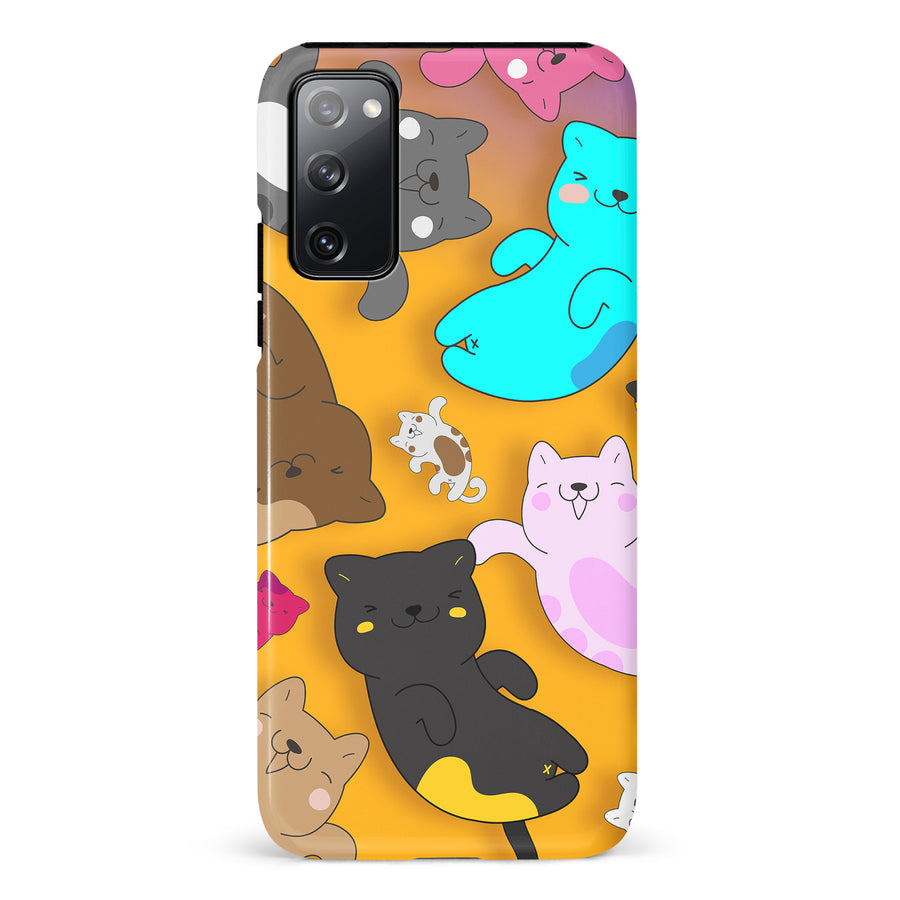 Playful Pastel Cats on Yellow Background Cat Phone Case