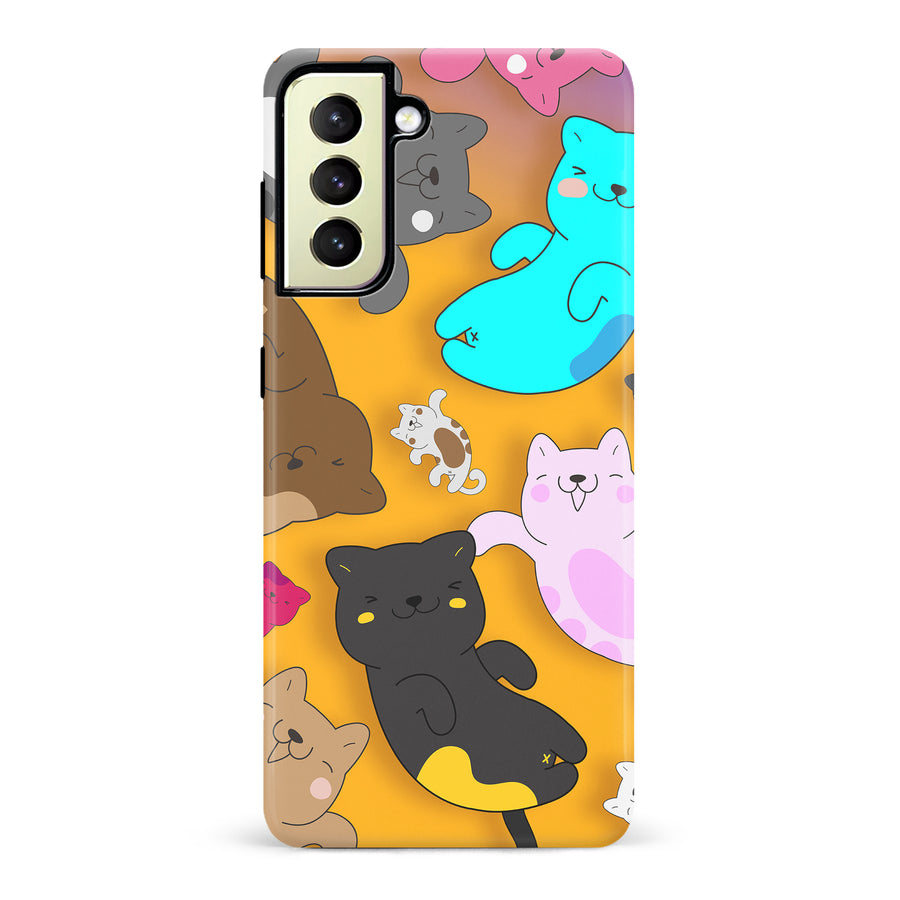 Samsung Galaxy S22 Plus Playful Pastel Cats on Yellow Background Cat Phone Case