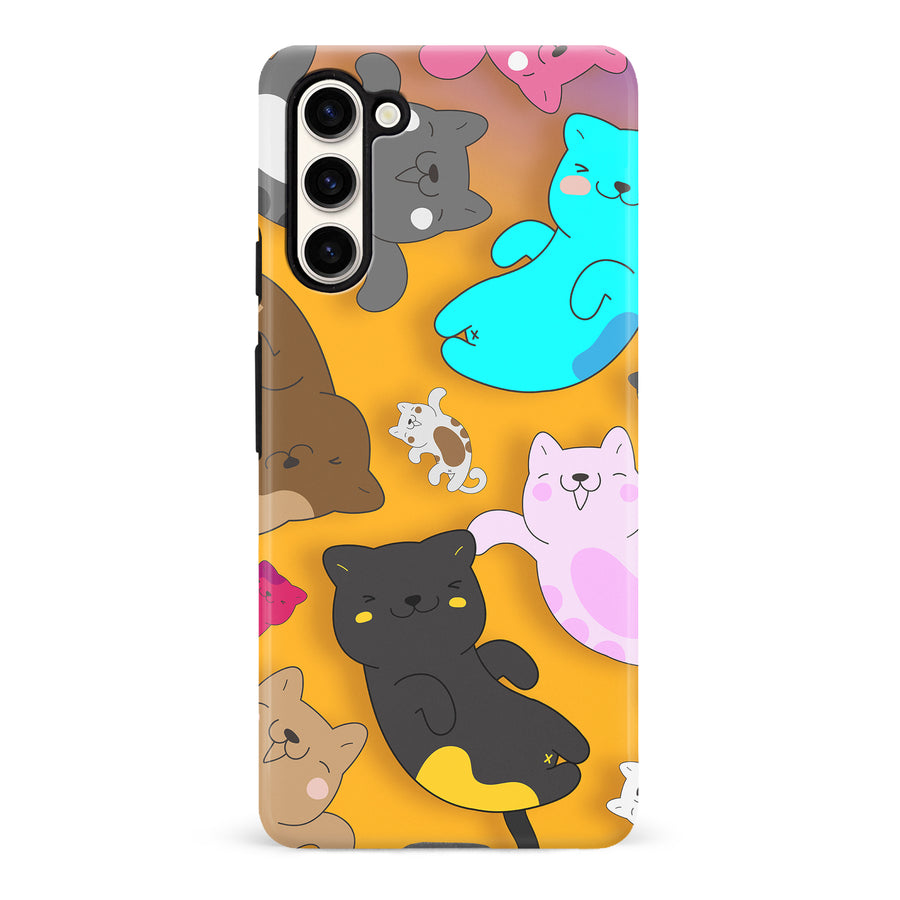 Samsung Galaxy S23 Playful Pastel Cats on Yellow Background Cat Phone Case