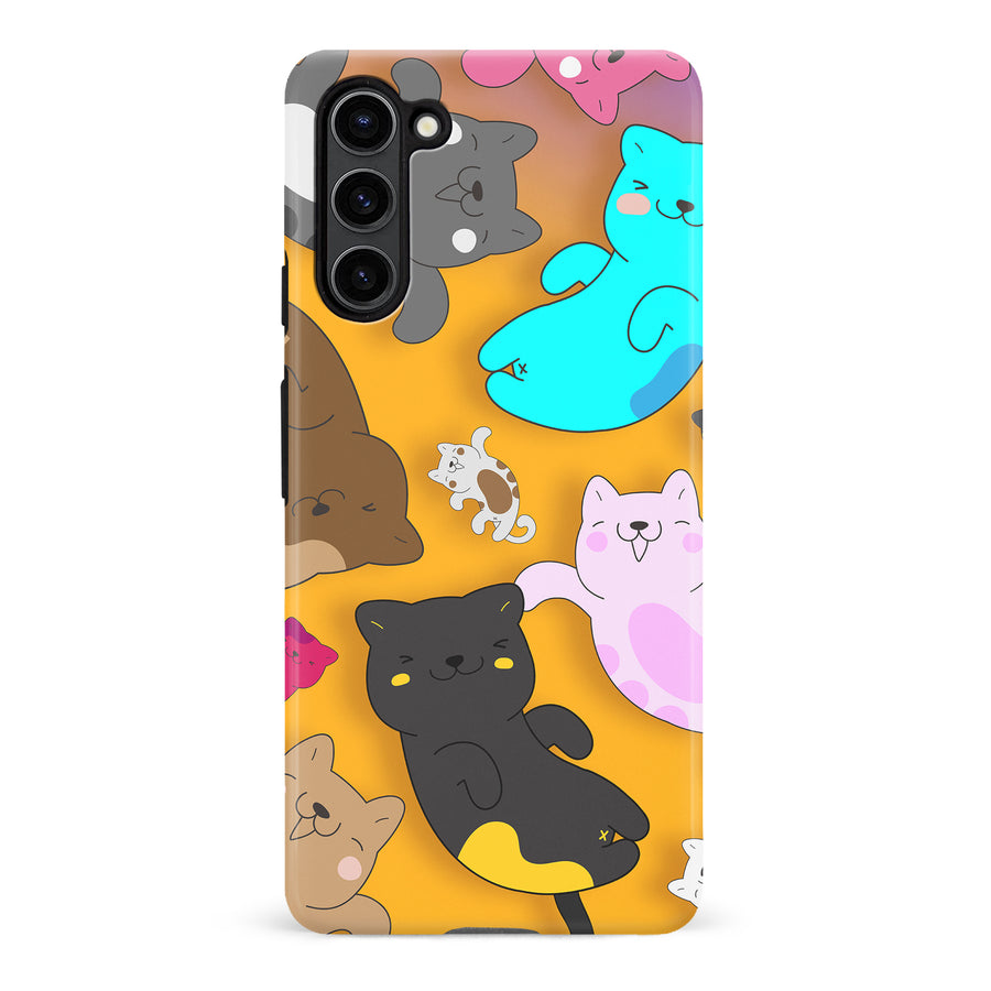 Playful Pastel Cats on Yellow Background Cat Phone Case