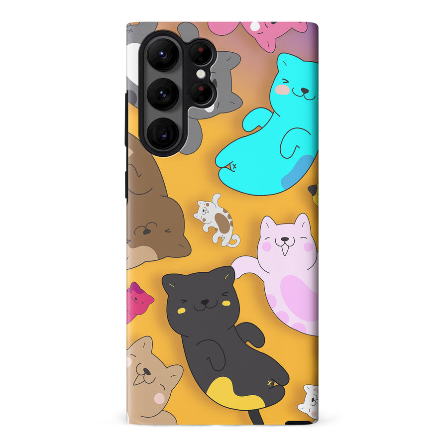 Playful Pastel Cats on Yellow Background Cat Phone Case