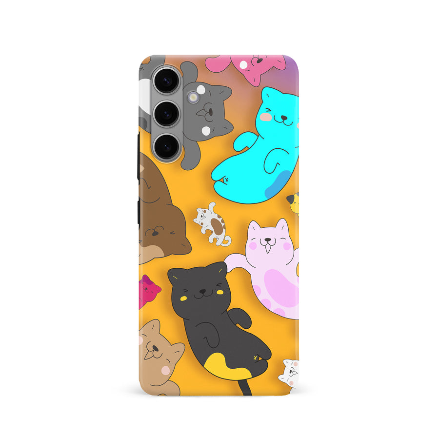 Playful Pastel Cats on Yellow Background Cat Phone Case