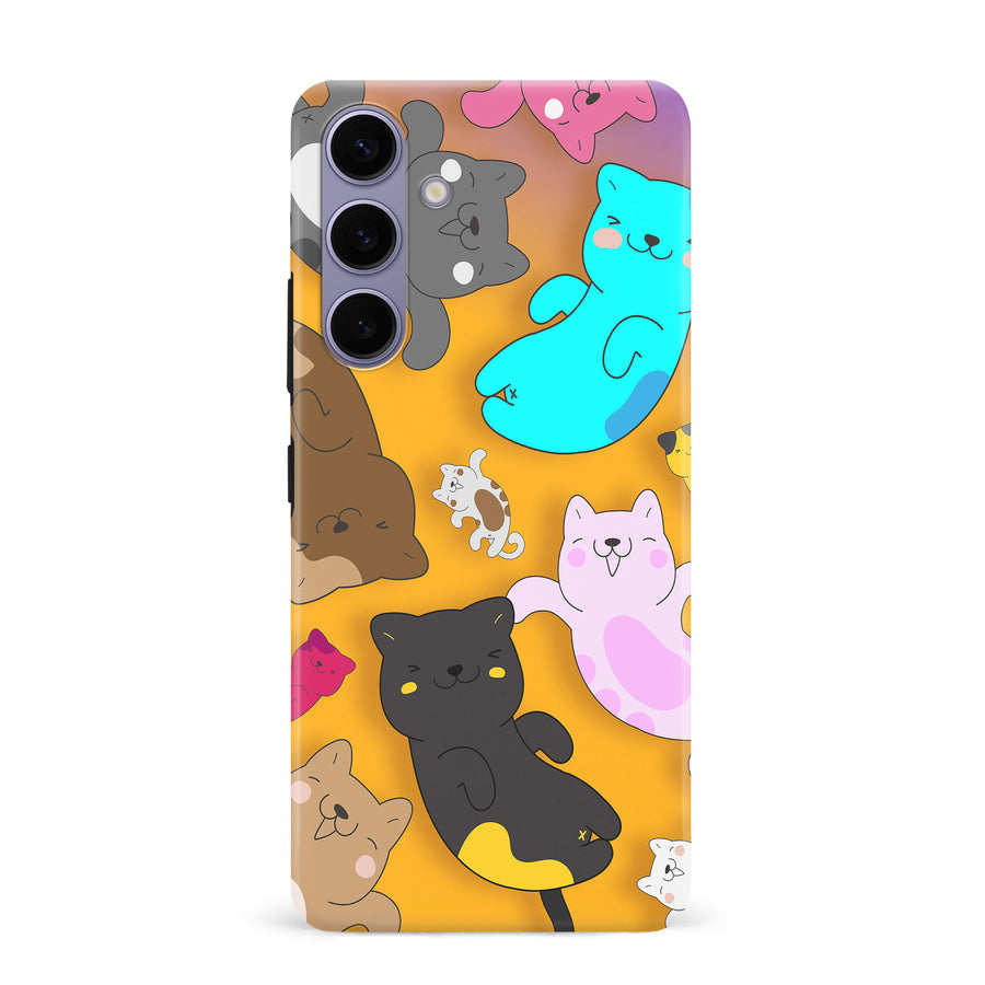 Samsung Galaxy S24 Plus Playful Pastel Cats on Yellow Background Cat Phone Case