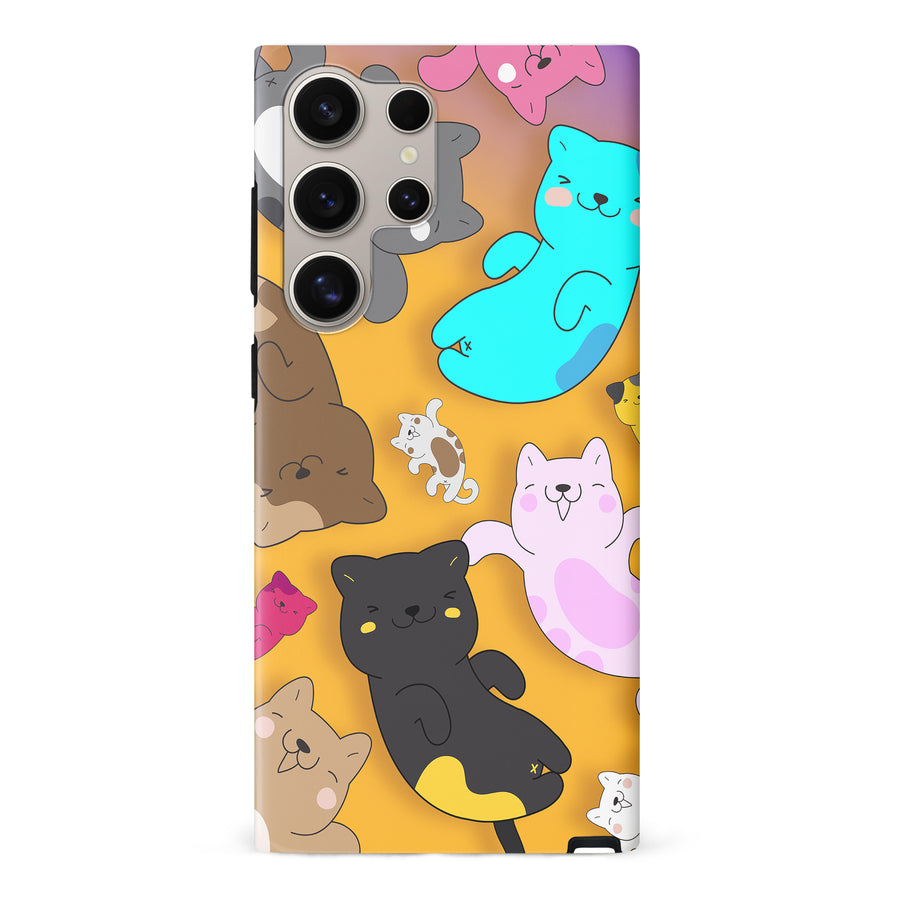 Samsung Galaxy S24 Ultra Playful Pastel Cats on Yellow Background Cat Phone Case