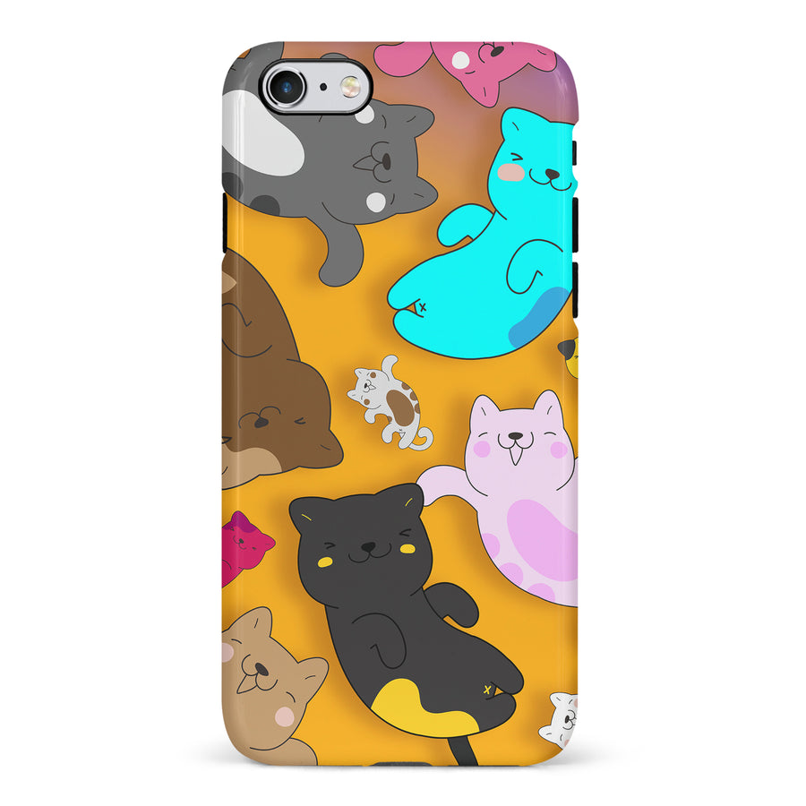 iPhone 6 Playful Pastel Cats on Yellow Background Cat Phone Case