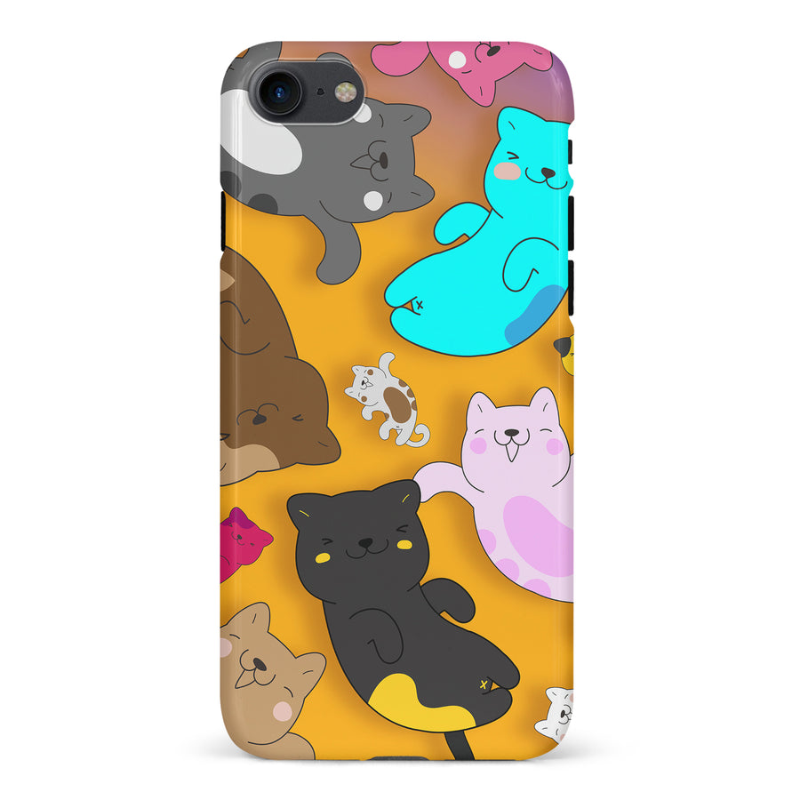 Playful Pastel Cats on Yellow Background Cat Phone Case