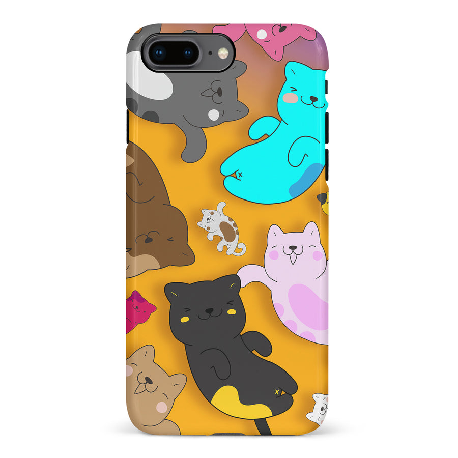 Playful Pastel Cats on Yellow Background Cat Phone Case