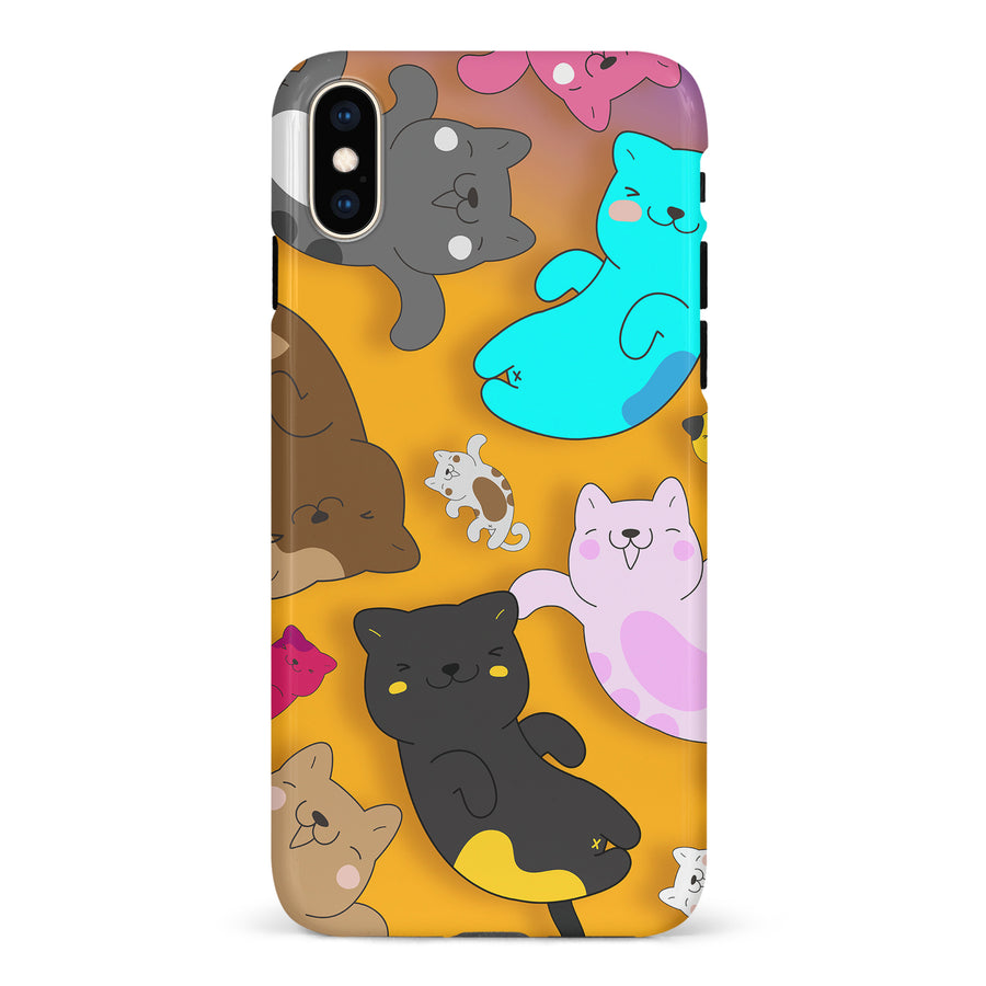 iPhone XS Max Playful Pastel Cats on Yellow Background Cat Phone Case