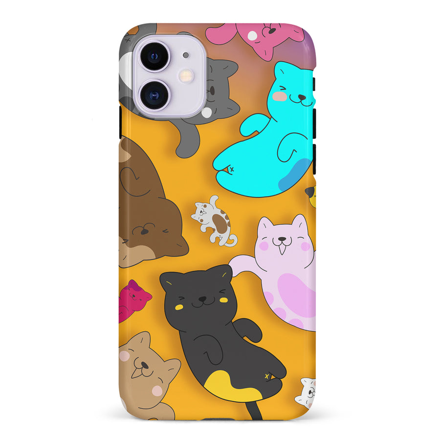 Playful Pastel Cats on Yellow Background Cat Phone Case