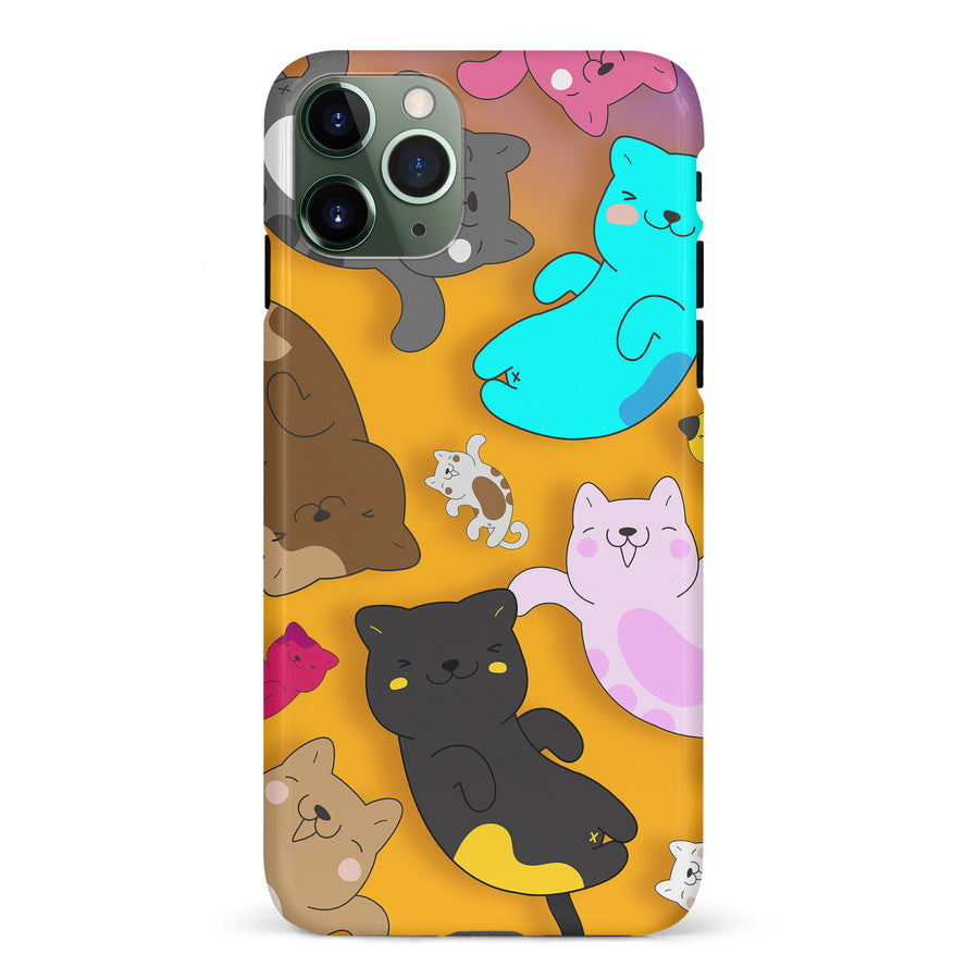 iPhone 11 Pro Playful Pastel Cats on Yellow Background Cat Phone Case