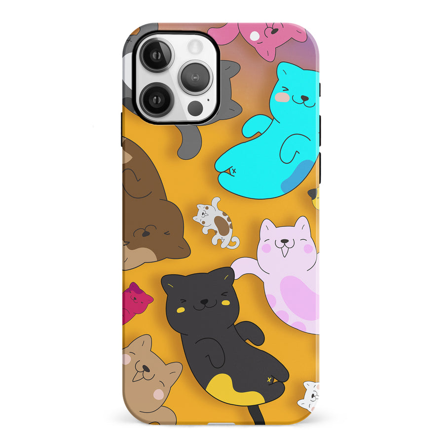 Playful Pastel Cats on Yellow Background Cat Phone Case