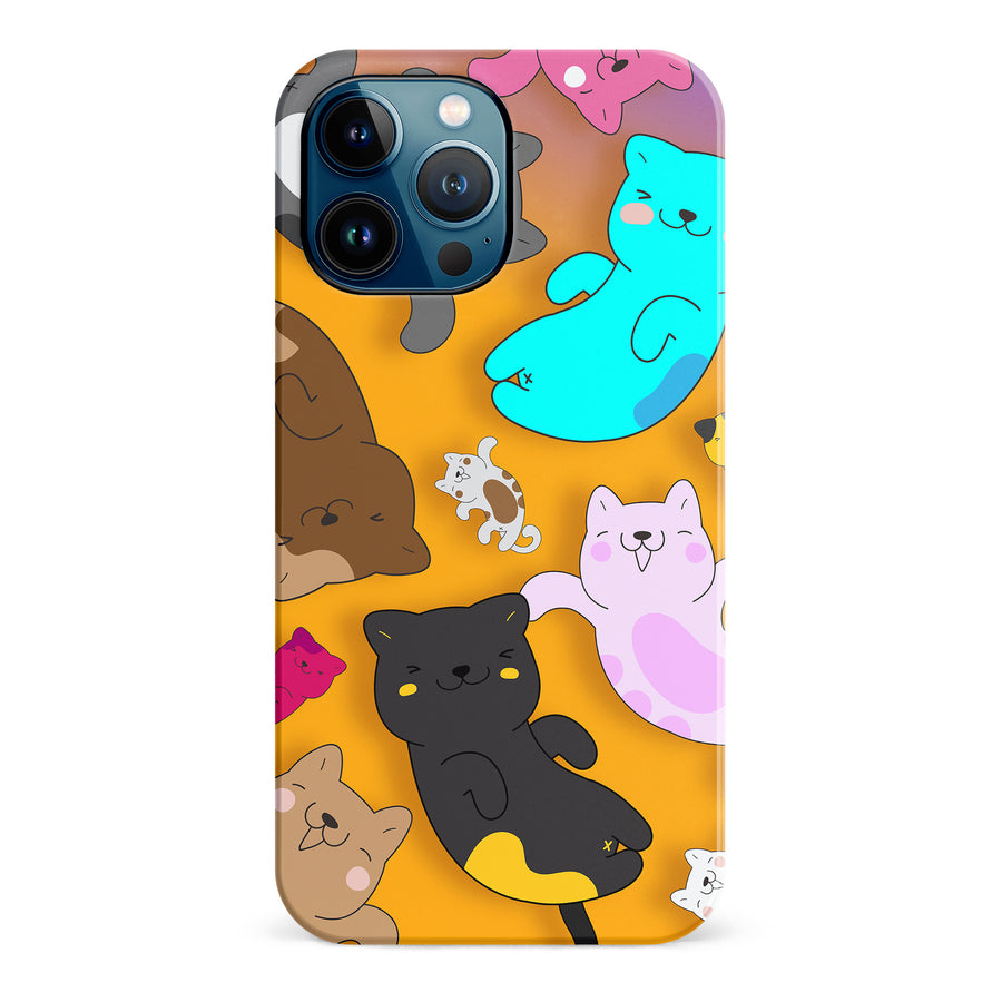 iPhone 12 Pro Max Playful Pastel Cats on Yellow Background Cat Phone Case