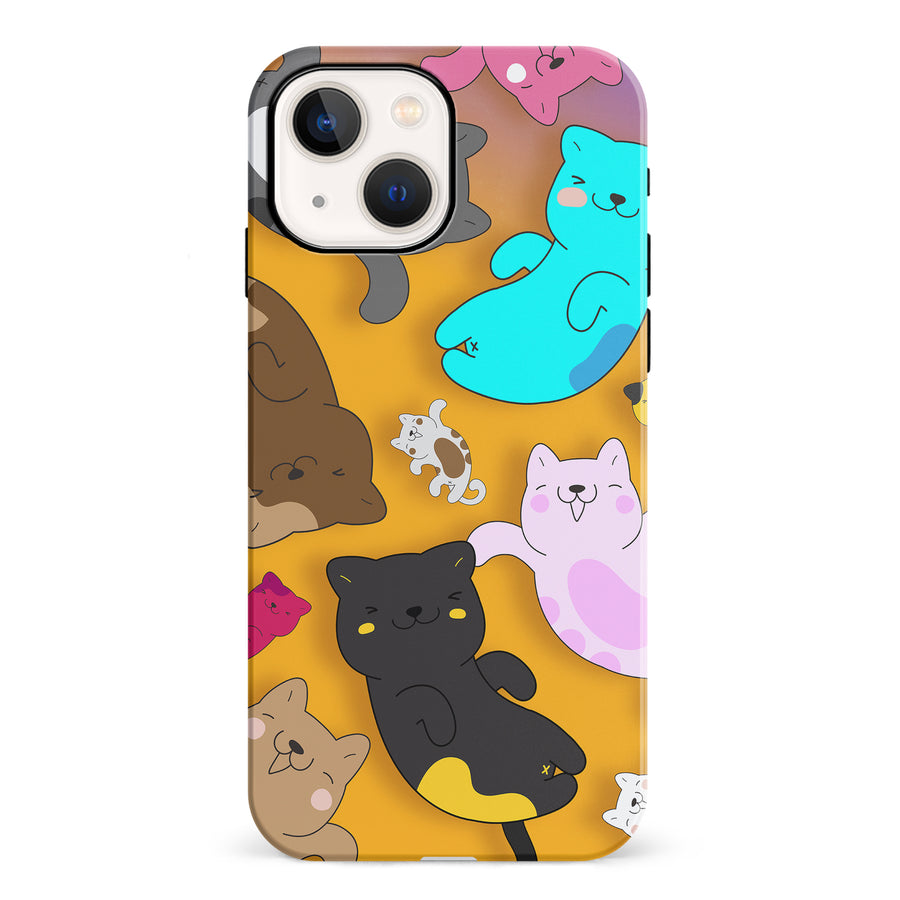 Playful Pastel Cats on Yellow Background Cat Phone Case