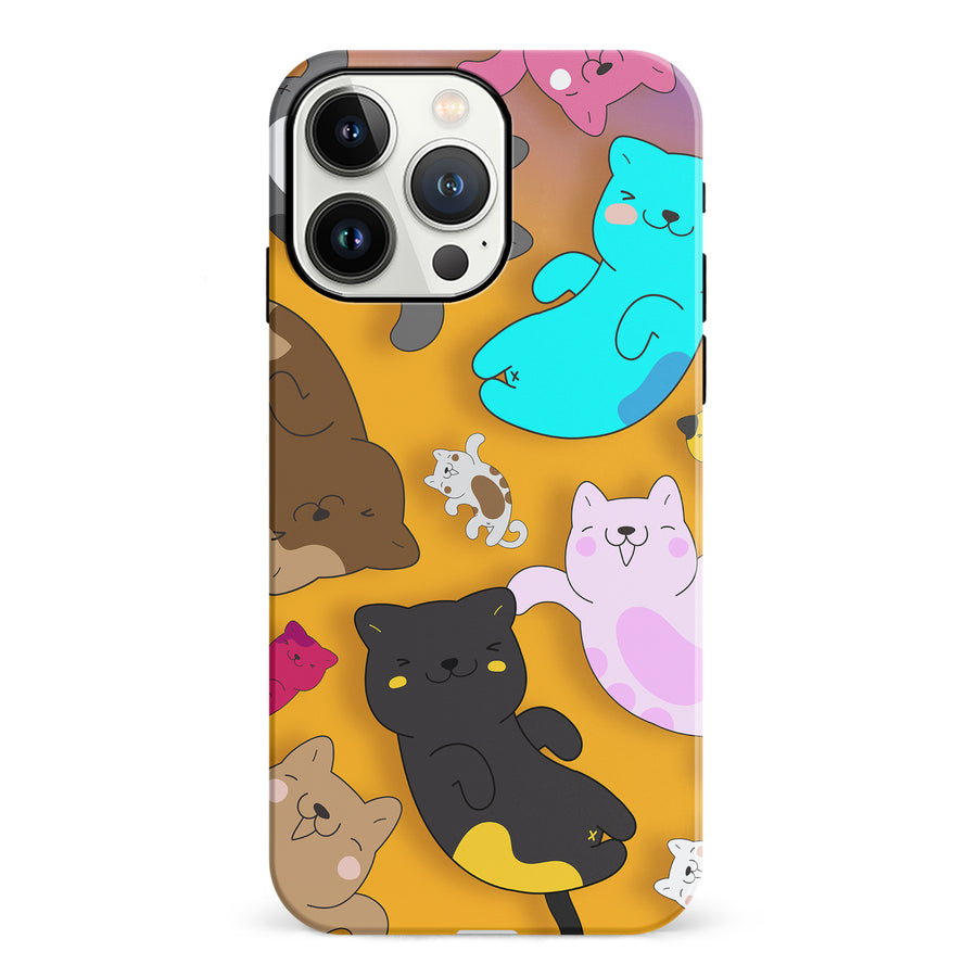 iPhone 13 Pro Playful Pastel Cats on Yellow Background Cat Phone Case