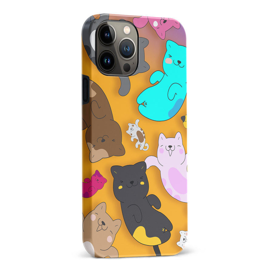 Playful Pastel Cats on Yellow Background Cat Phone Case