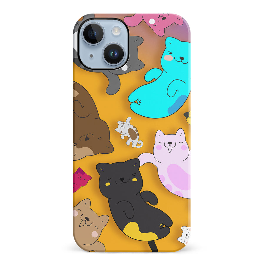 Playful Pastel Cats on Yellow Background Cat Phone Case