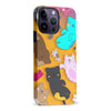 iPhone 14 Pro Max Playful Pastel Cats on Yellow Background Cat Phone Case