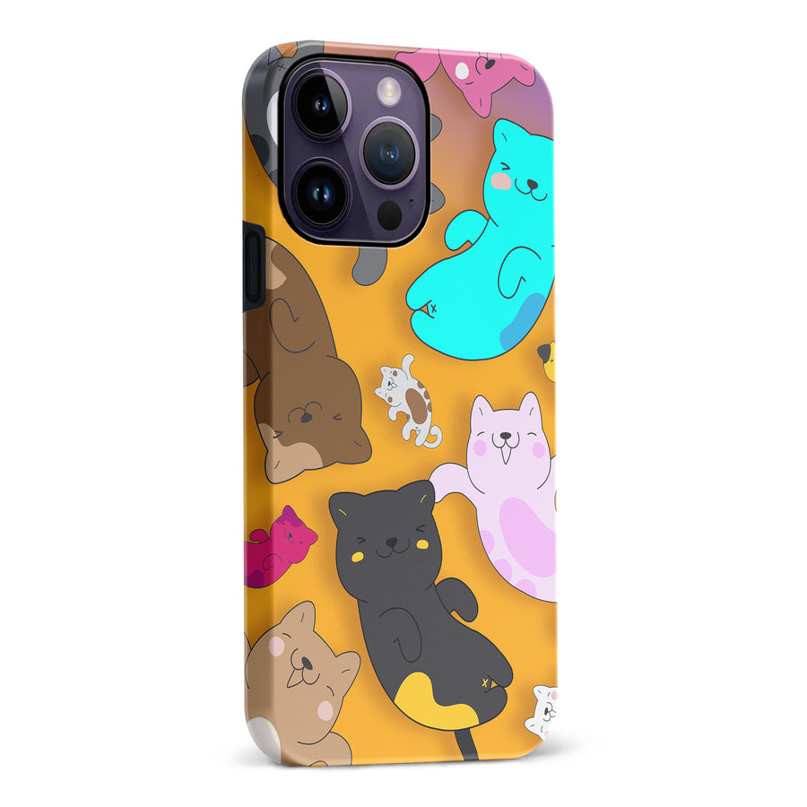 iPhone 14 Pro Max Playful Pastel Cats on Yellow Background Cat Phone Case