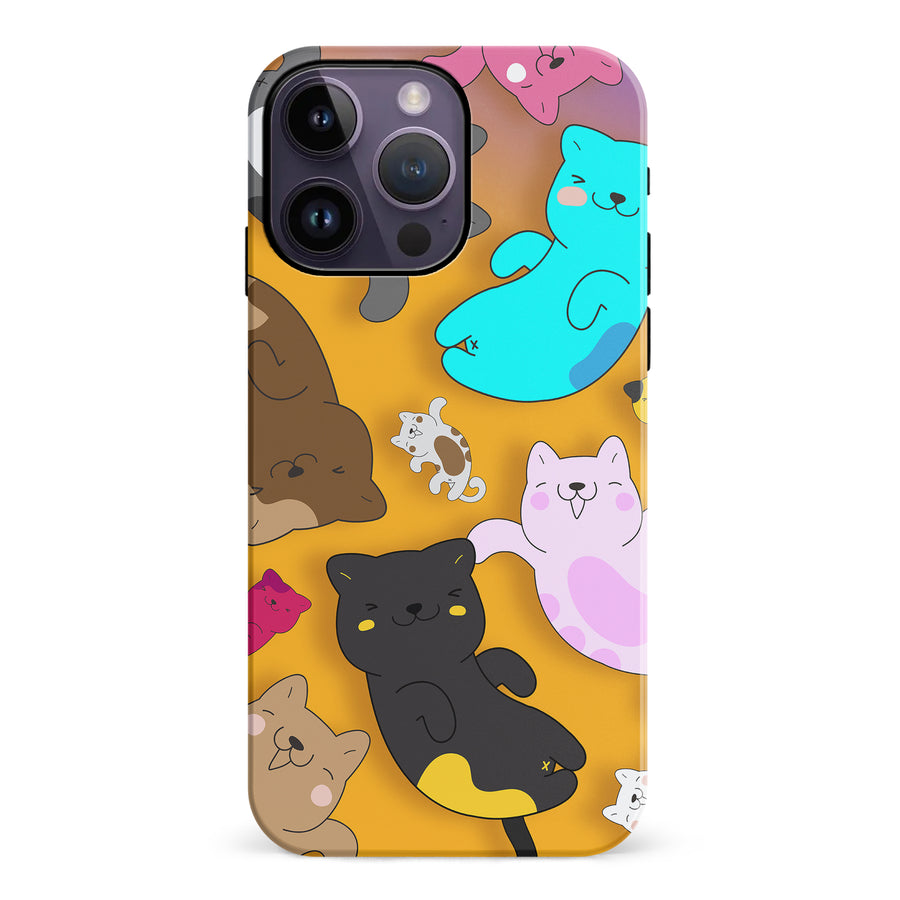 Playful Pastel Cats on Yellow Background Cat Phone Case