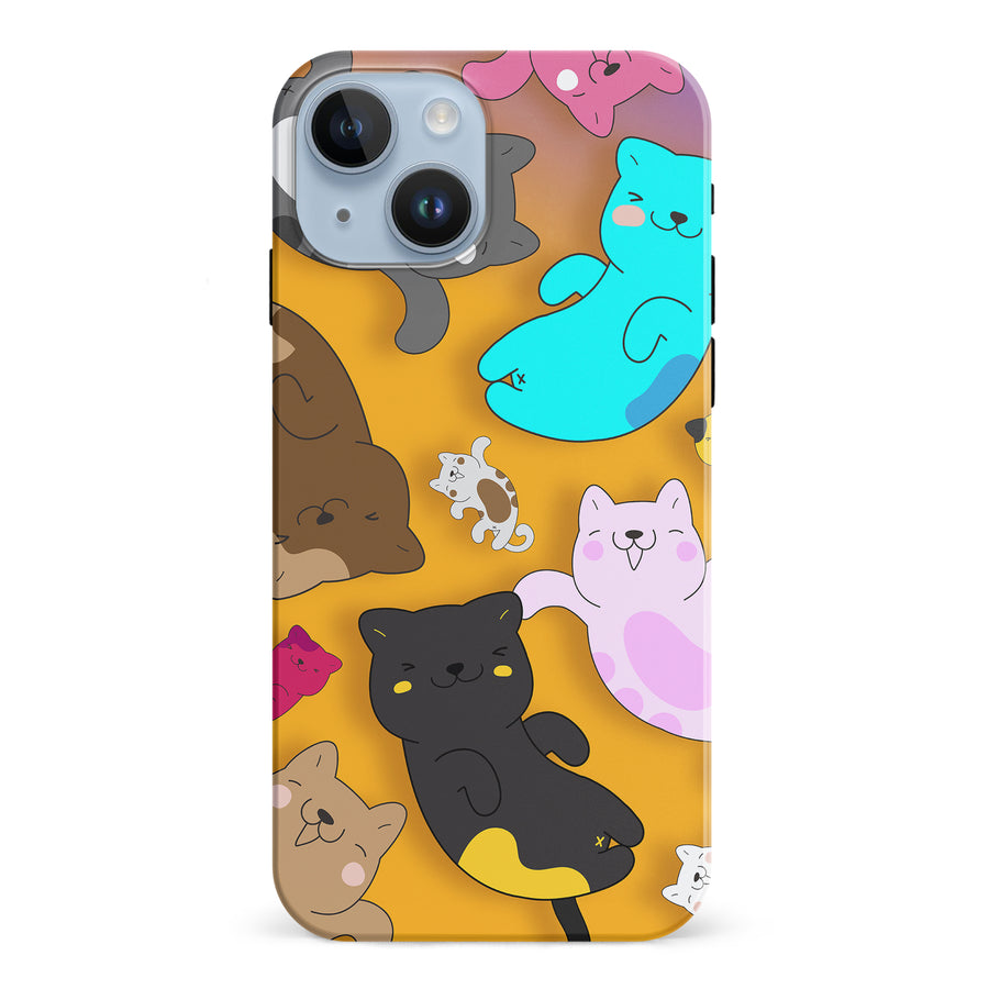 iPhone 15 Playful Pastel Cats on Yellow Background Cat Phone Case