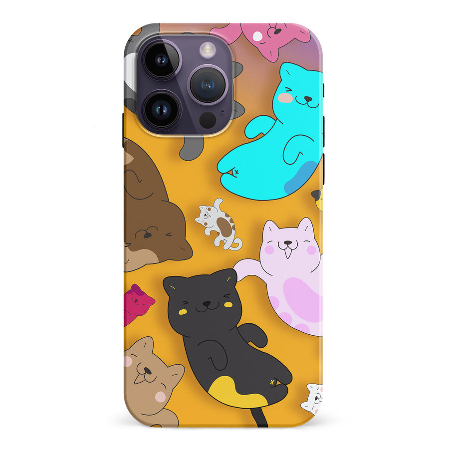 iPhone 15 Pro Playful Pastel Cats on Yellow Background Cat Phone Case