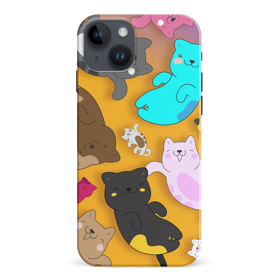 Playful Pastel Cats on Yellow Background Cat Phone Case