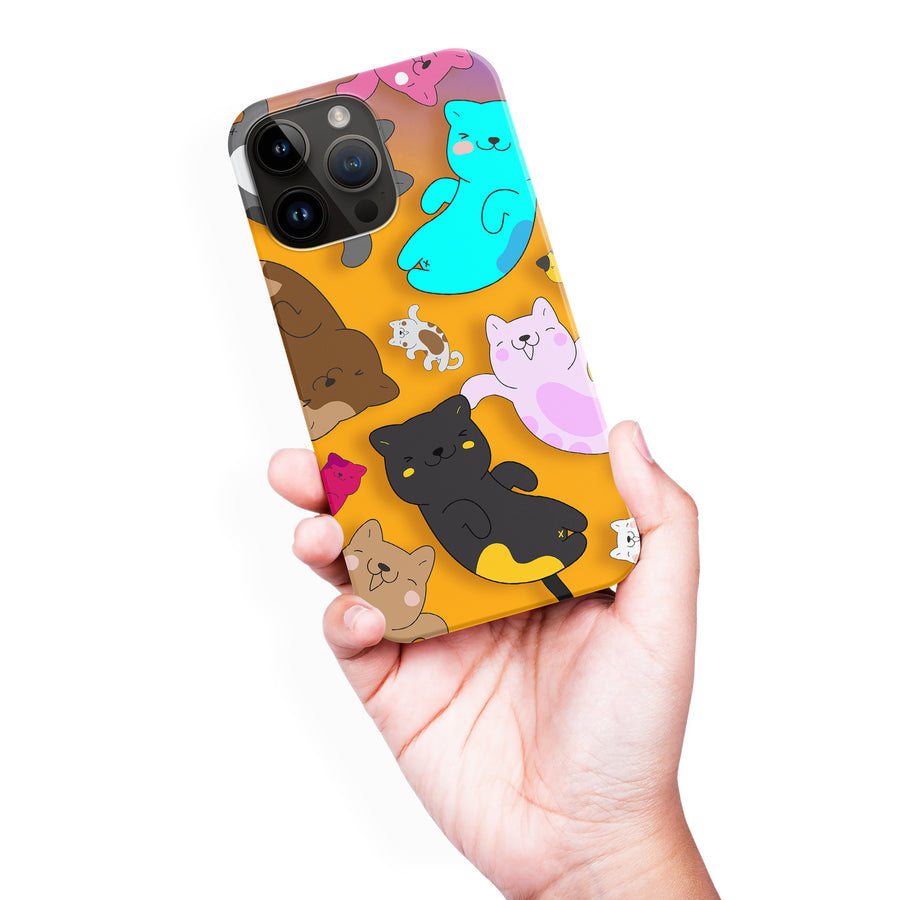 Playful Pastel Cats on Yellow Background Cat Phone Case