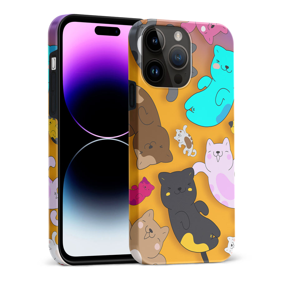 Playful Pastel Cats on Yellow Background Cat Phone Case