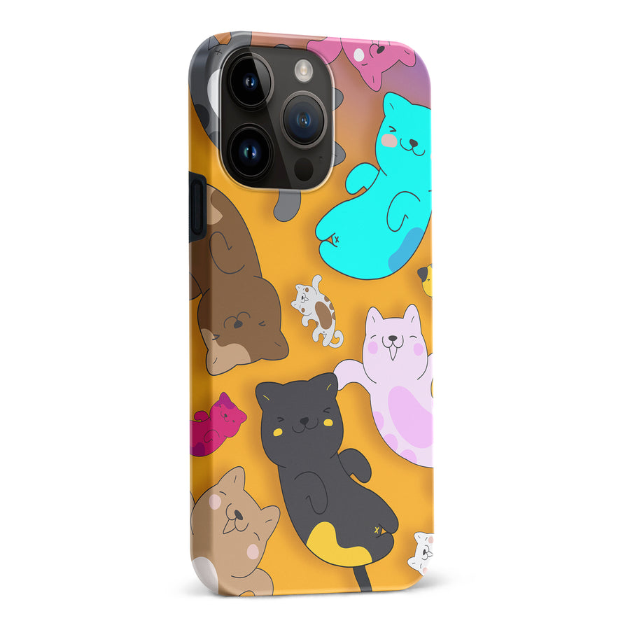 iPhone 15 Pro Max Playful Pastel Cats on Yellow Background Cat Phone Case