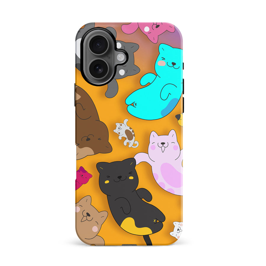 iPhone 16 Playful Pastel Cats on Yellow Background Cat Phone Case