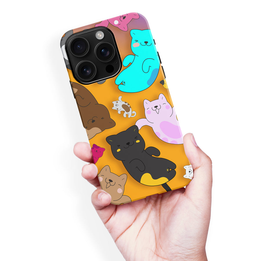 iPhone 16 Pro Max Playful Pastel Cats on Yellow Background Cat Phone Case