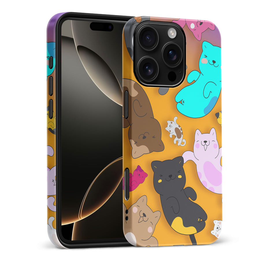 Playful Pastel Cats on Yellow Background Cat Phone Case