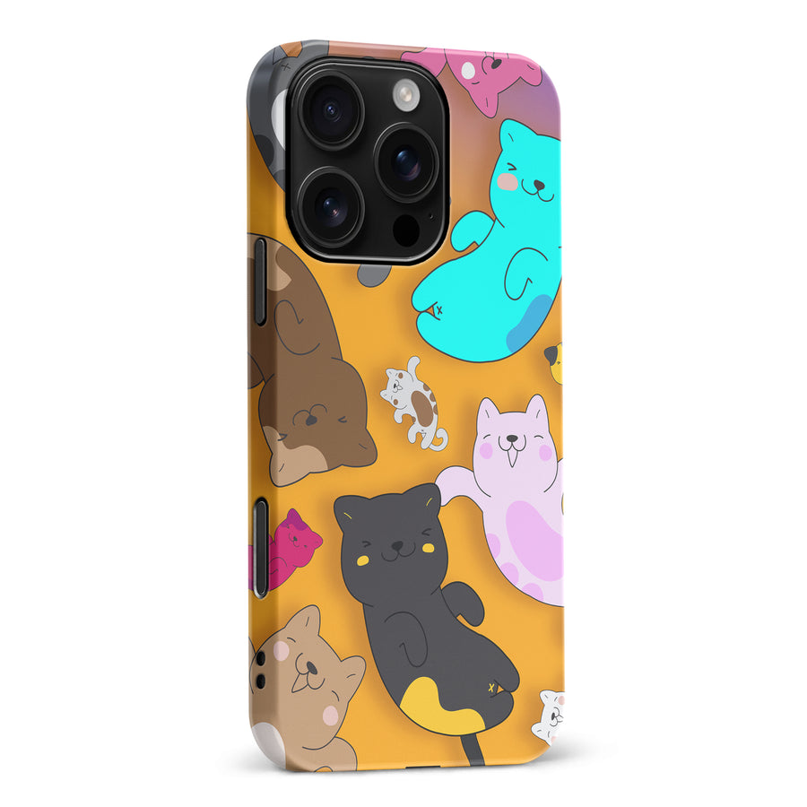 iPhone 16 Pro Max Playful Pastel Cats on Yellow Background Cat Phone Case