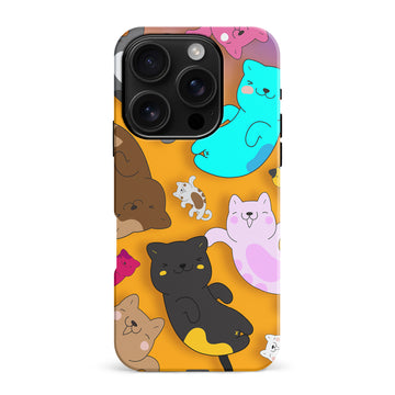 Playful Pastel Cats on Yellow Background Cat Phone Case