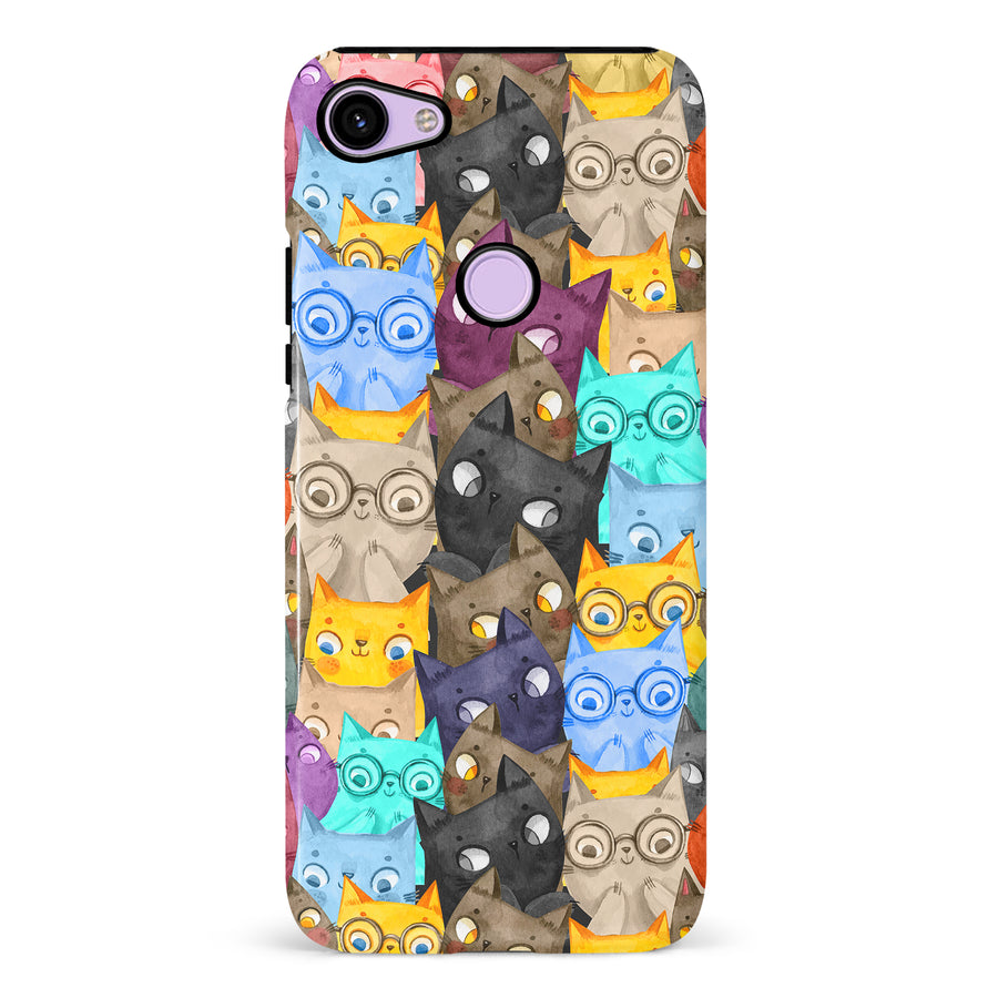 Google Pixel 3 Watercolor Cats with Glasses Multicolor Design Cat Phone Case