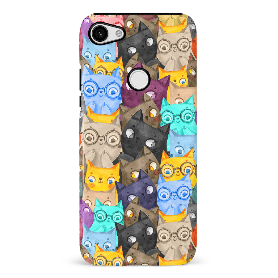 Google Pixel 3 XL Watercolor Cats with Glasses Multicolor Design Cat Phone Case