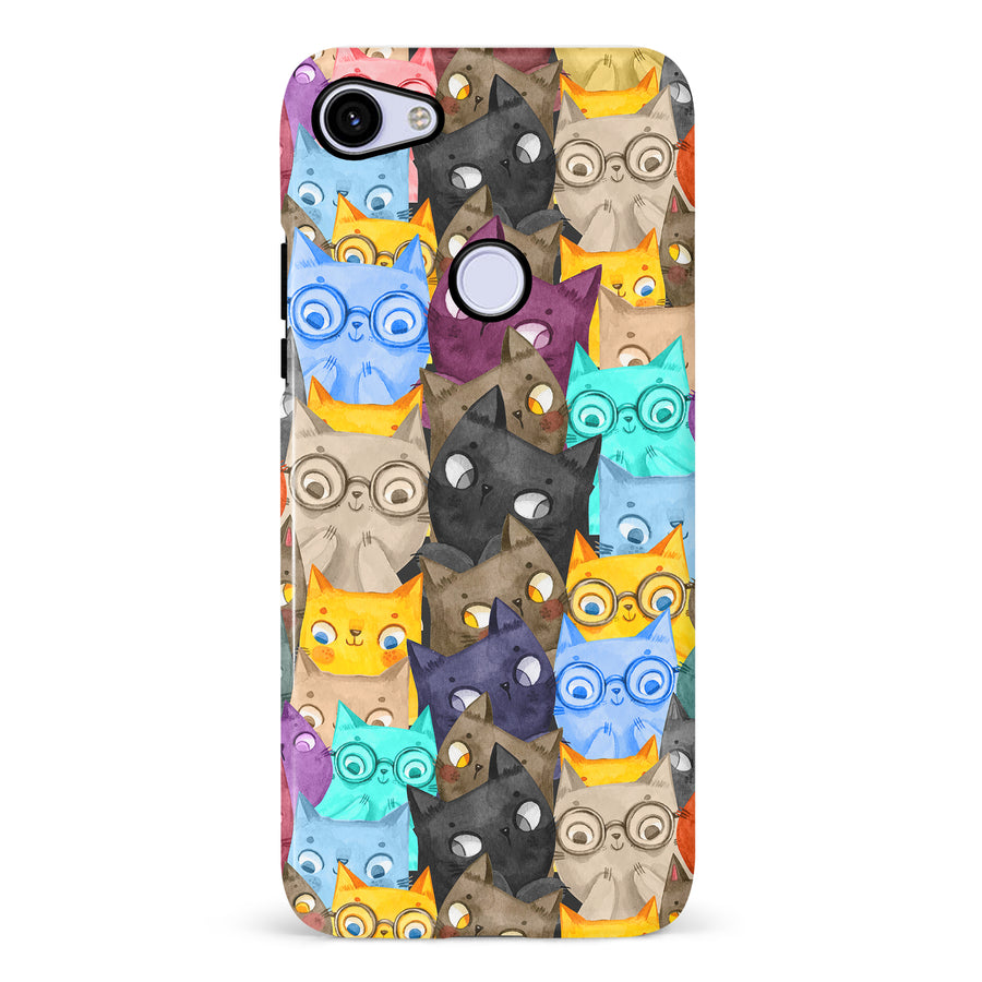 Google Pixel 3A Watercolor Cats with Glasses Multicolor Design Cat Phone Case