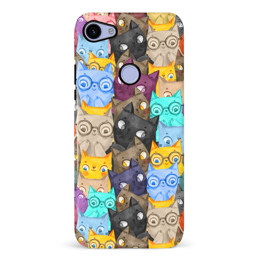 Google Pixel 3A XL Watercolor Cats with Glasses Multicolor Design Cat Phone Case