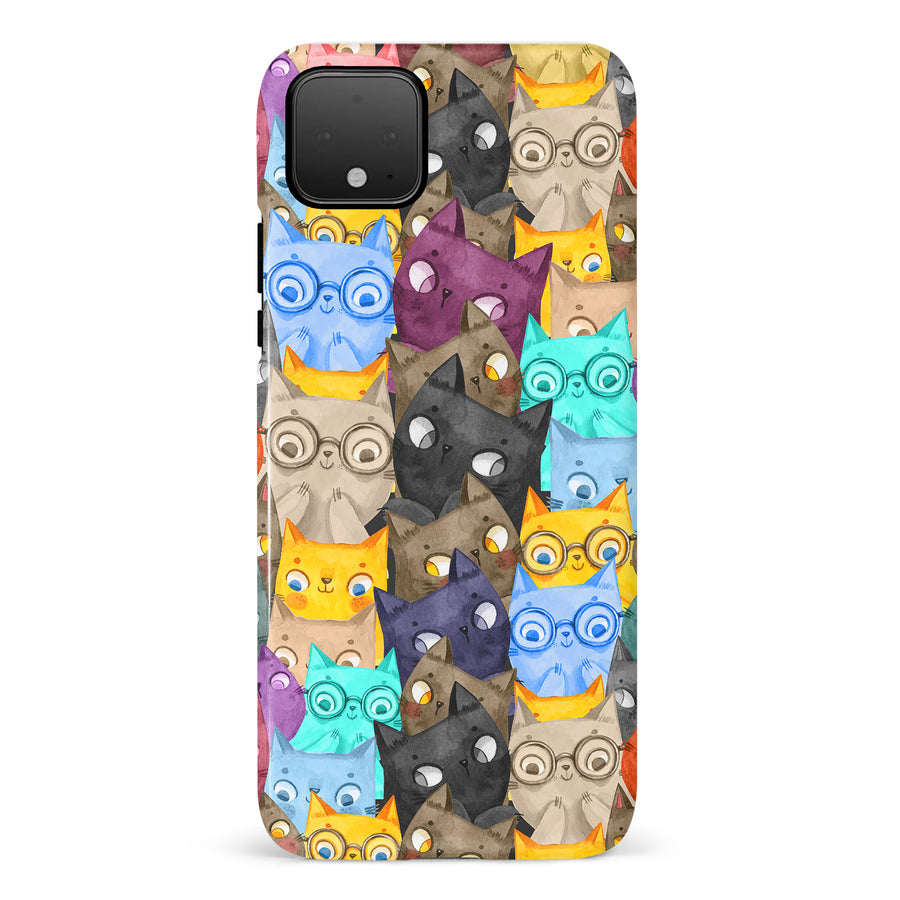 Watercolor Cats with Glasses Multicolor Design Cat Phone Case