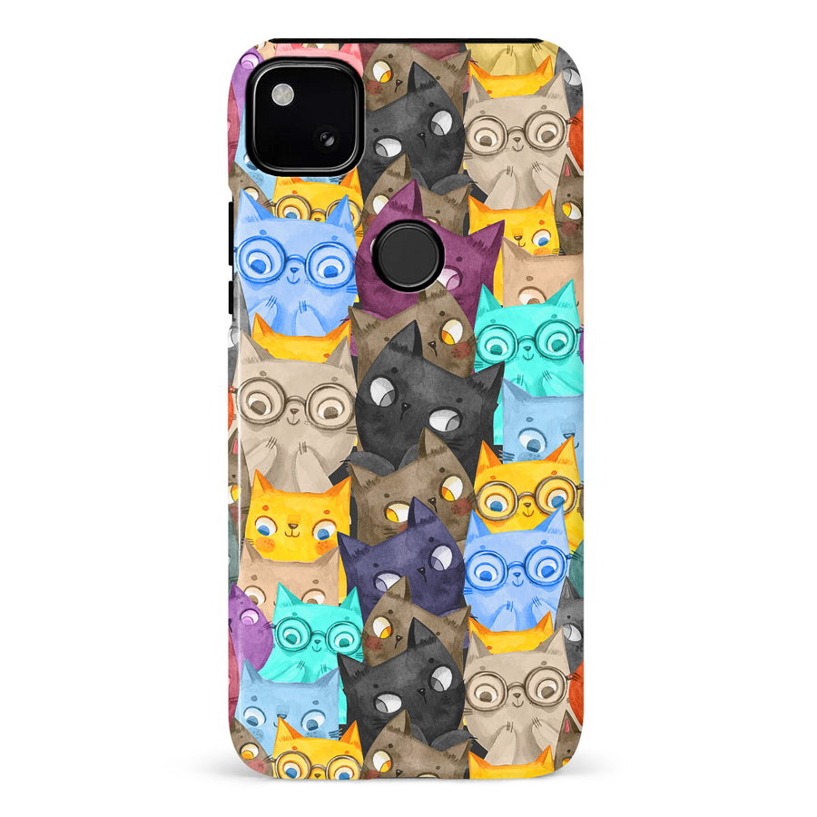 Google Pixel 4A Watercolor Cats with Glasses Multicolor Design Cat Phone Case