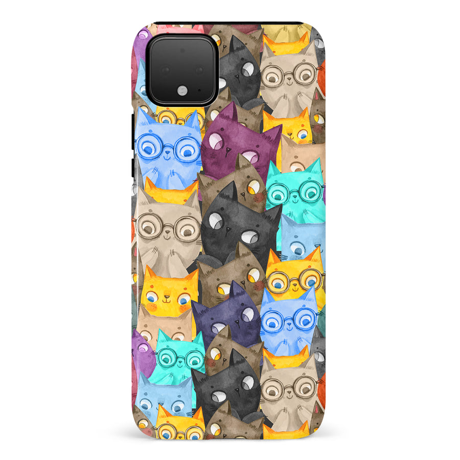 Google Pixel 4 XL Watercolor Cats with Glasses Multicolor Design Cat Phone Case