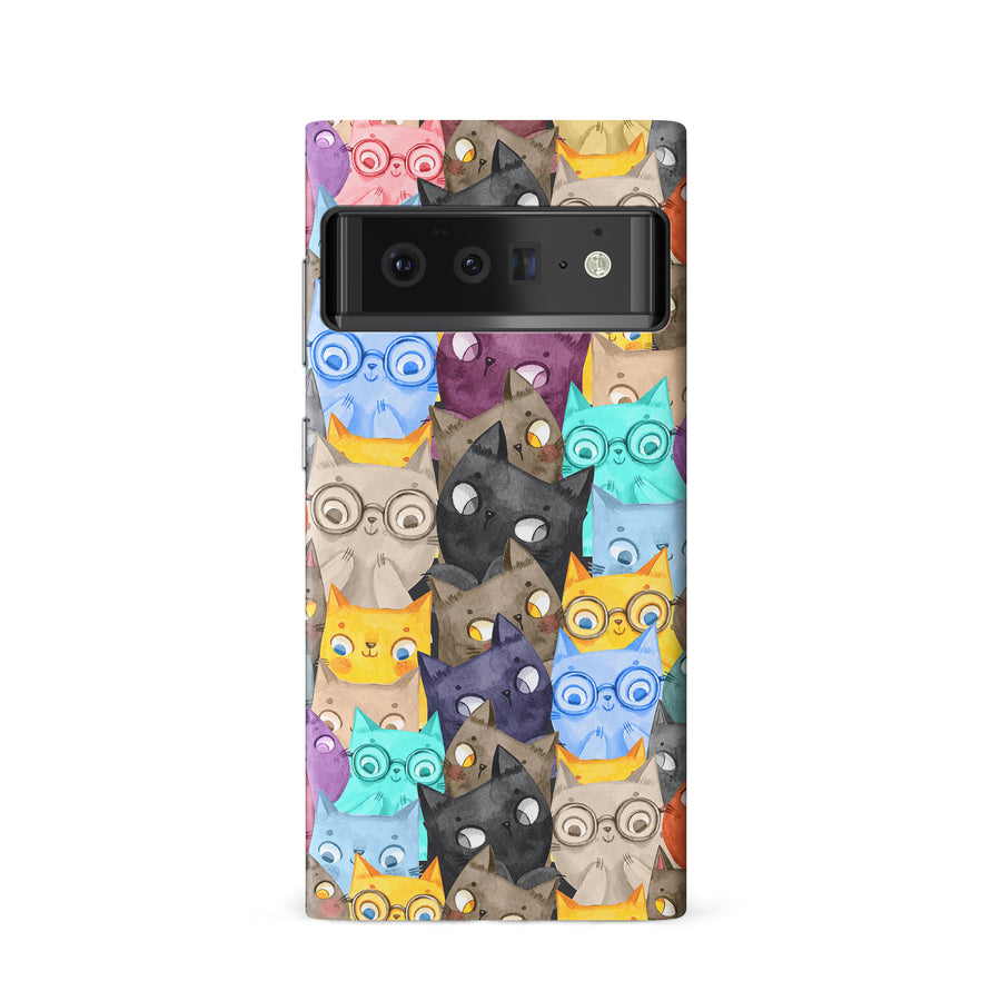 Watercolor Cats with Glasses Multicolor Design Cat Phone Case