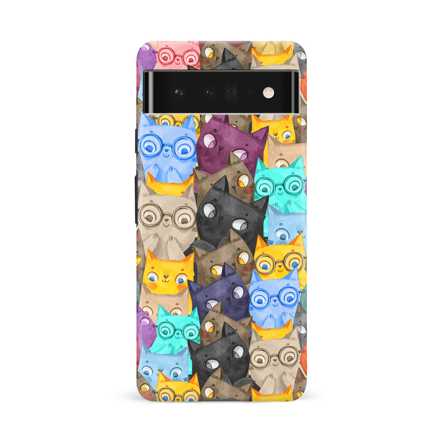 Watercolor Cats with Glasses Multicolor Design Cat Phone Case