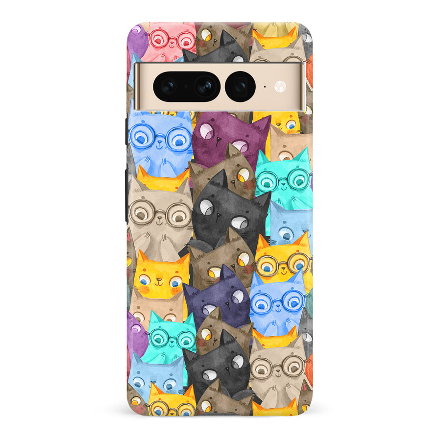 Google Pixel 7 Pro Watercolor Cats with Glasses Multicolor Design Cat Phone Case