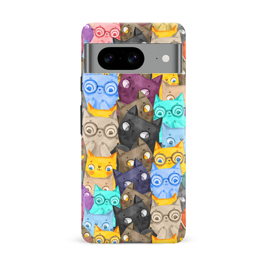 Watercolor Cats with Glasses Multicolor Design Cat Phone Case