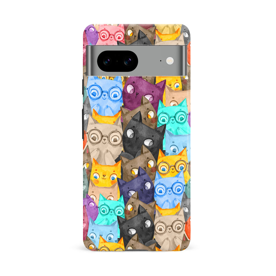 Google Pixel 8A Watercolor Cats with Glasses Multicolor Design Cat Phone Case