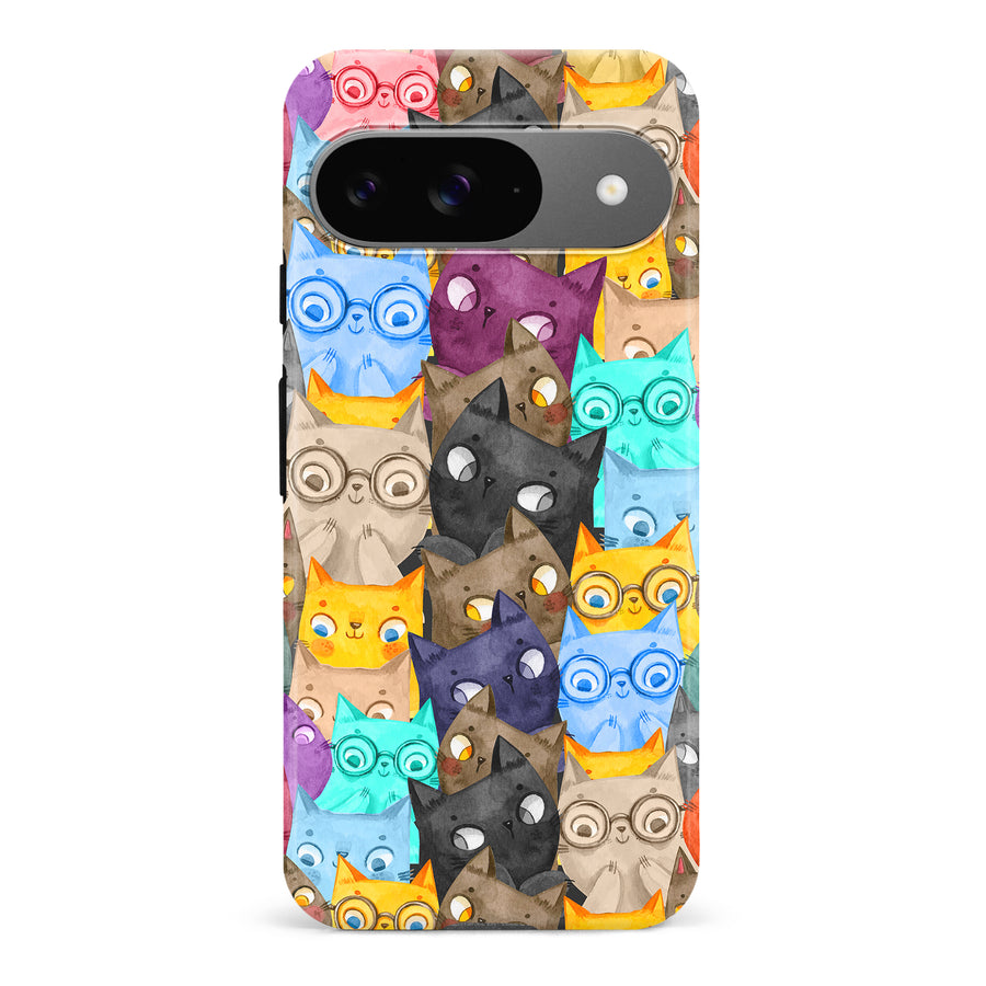 Watercolor Cats with Glasses Multicolor Design Cat Phone Case